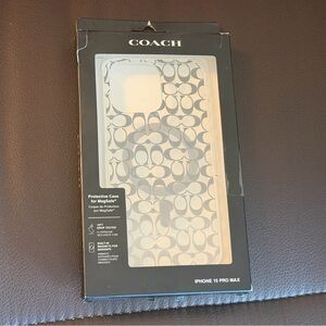 New COACH Signature MagSafe Protective Case for iPhone 15 Pro Max Grey/Clear